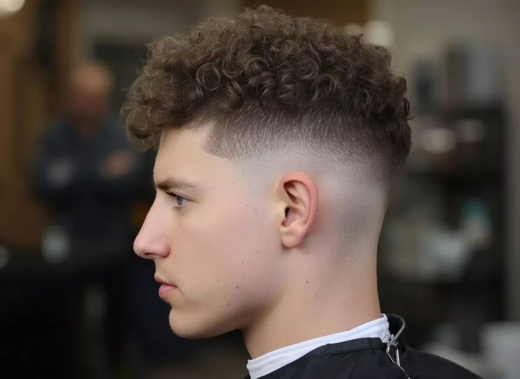 Buzzed Sides Curly Hair Wolf Haircut for Men with Curly Hair